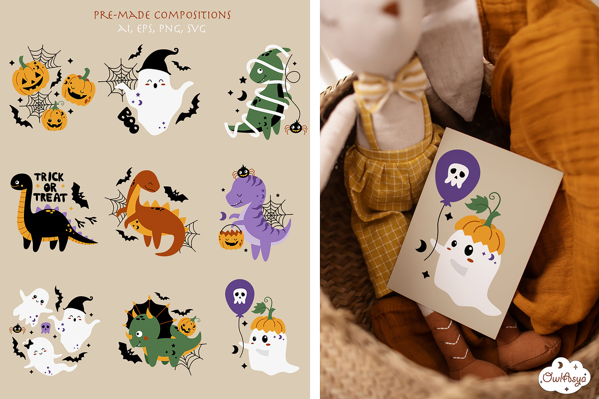 Boo DINO Halloween collection, a Seasonal Illustration by owlasya (Photo 3 of 10)