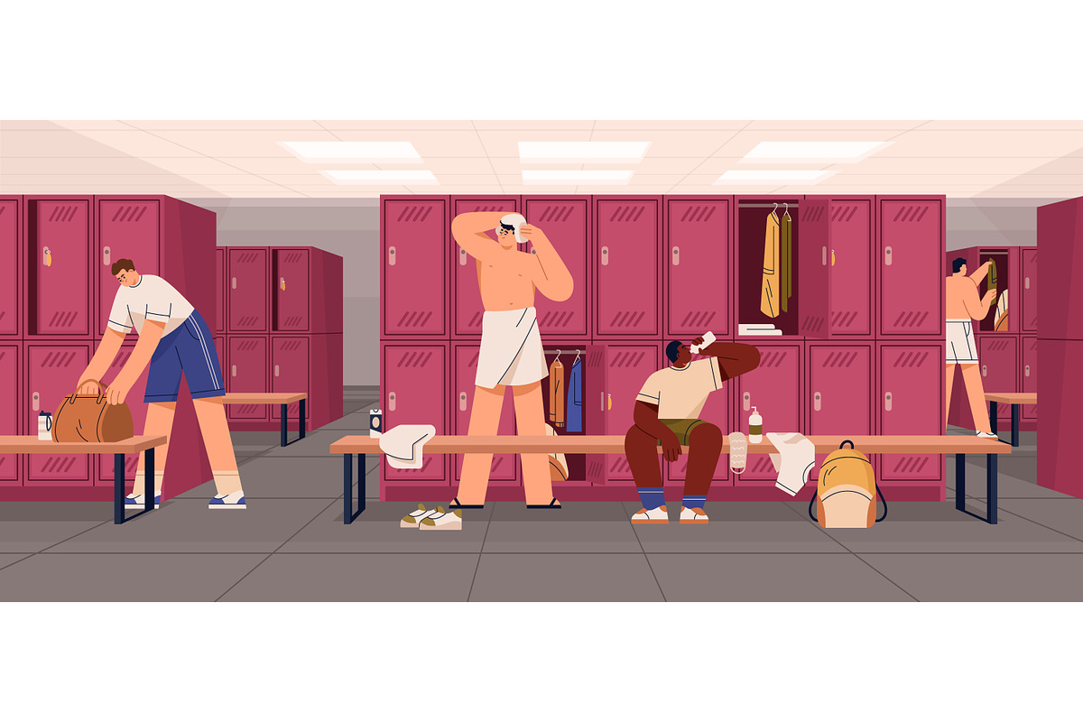 Men's dressing or locker room in gym, a Sport Illustration by Good Studio (Photo 1 of 3)