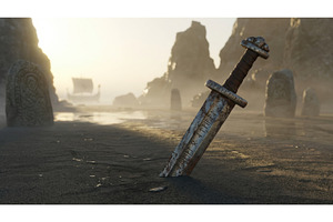 Rusty Viking sword with carved runes, an Architecture Photo by Igor Tichonow
