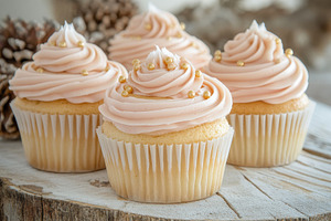 Elegant pastel cupcakes with swirled, a Photo by Pavel_design