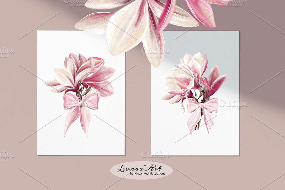 Magnolia Clipart Set, a Seasonal Illustration by Leonaa art (Photo 8 of 10)