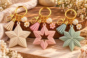 Star Flower Keychain 3D STL, an Object 3D Model by Layerology