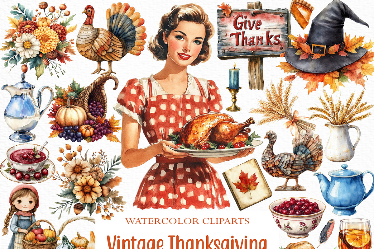 Vintage Thanksgiving Clipart, an Illustration by Craft Nest (Photo 1 of 6)