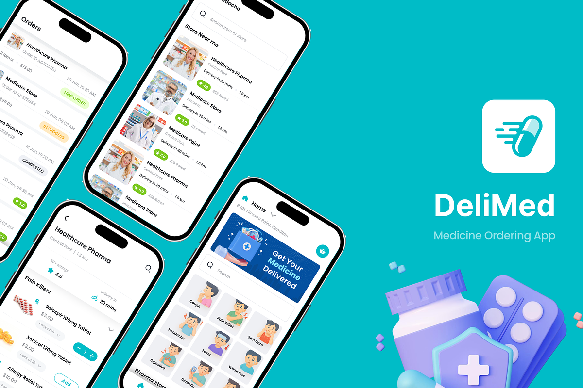 Medicine Ordering App | DeliMed, an UI Kit Template by Opus LabWorks (Photo 1 of 11)