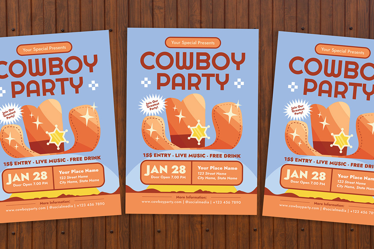 Cowboy Party Flyer, a Flyer Template by Gumico Studio. (Photo 1 of 3)