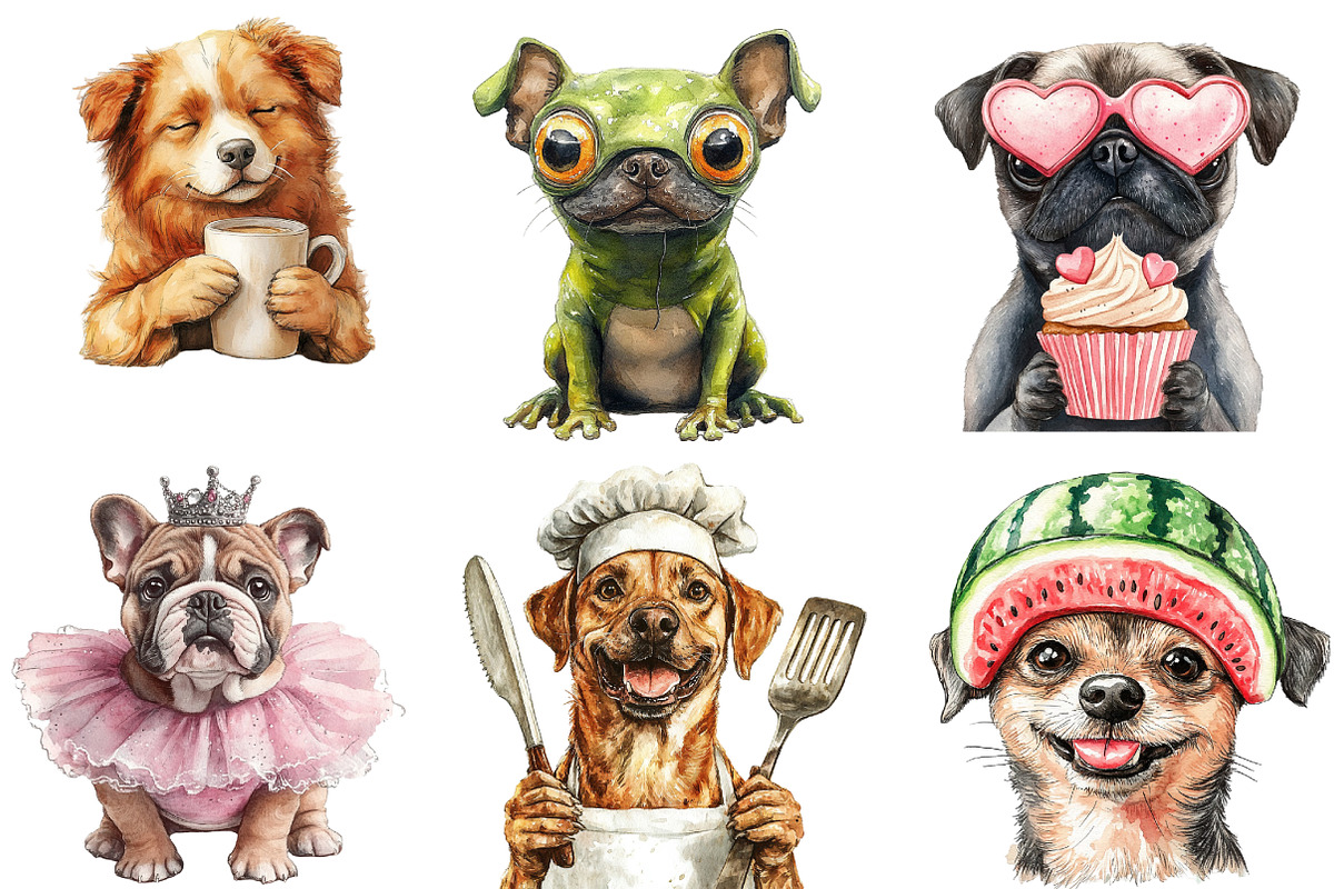 Quirky Dogs Sublimation Clipart, an Illustration by DreamArtGraphic (Photo 2 of 5)