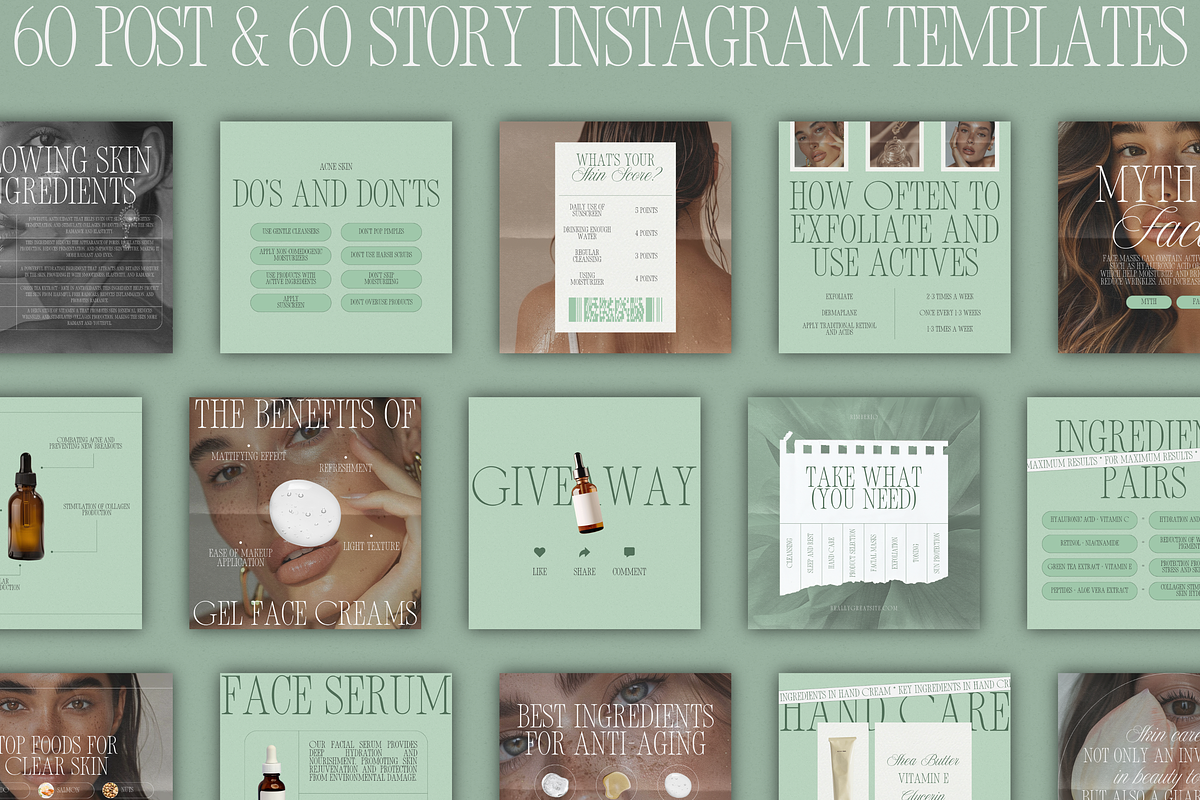 CANVA Skincare Instagram Templates, a Social Media Template by Xenié Creative (Photo 7 of 11)