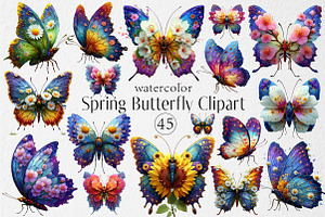 Watercolor Spring Butterfly Clipart, an Illustration by Dream Creation