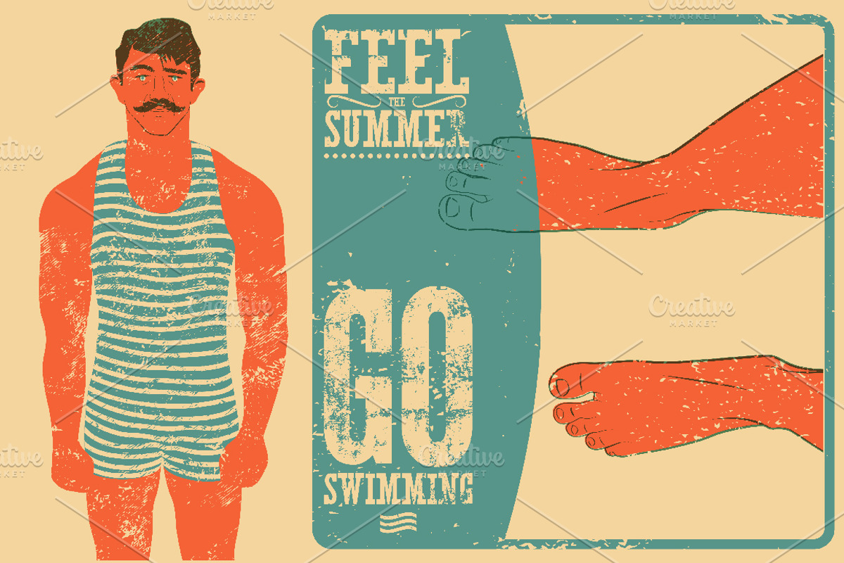 Vintage swimmer vector poster set., a Person Illustration by PoPaShop (Photo 6 of 7)