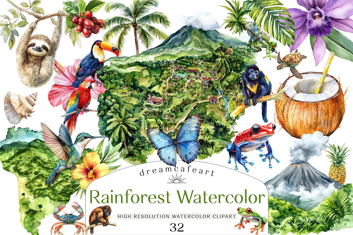 Rainforest Watercolor Vintage Nature, an Illustration by DreamCafeArt (Photo 1 of 7)