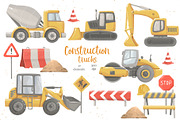 Construction Trucks Clipart, a Transportation Illustration by ArtGiftsStudio (Thumbnail 1 of 7)