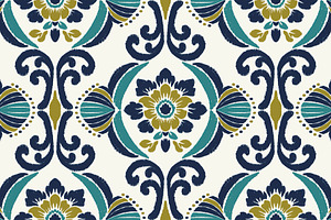 Ikat Floral Damask Seamless Pattern