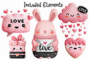 Kawaii Valentines Clipart, an Illustration by cherrydesign (Thumbnail 2 of 4)