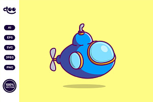 Simple Cute Blue Submarine Cartoon, a Transportation Illustration by Satisfactoons