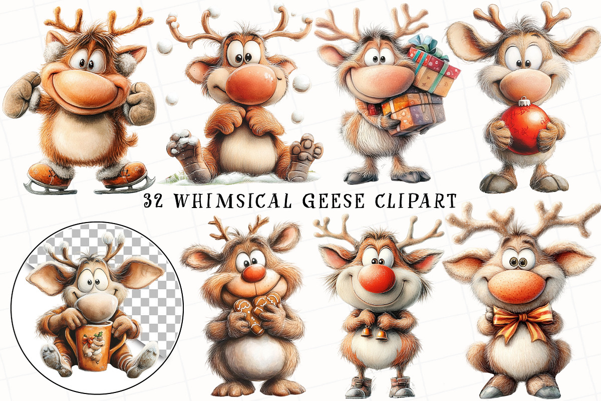 Quirky Christmas Reindeer Clipart, an Illustration by OK Design (Photo 6 of 7)