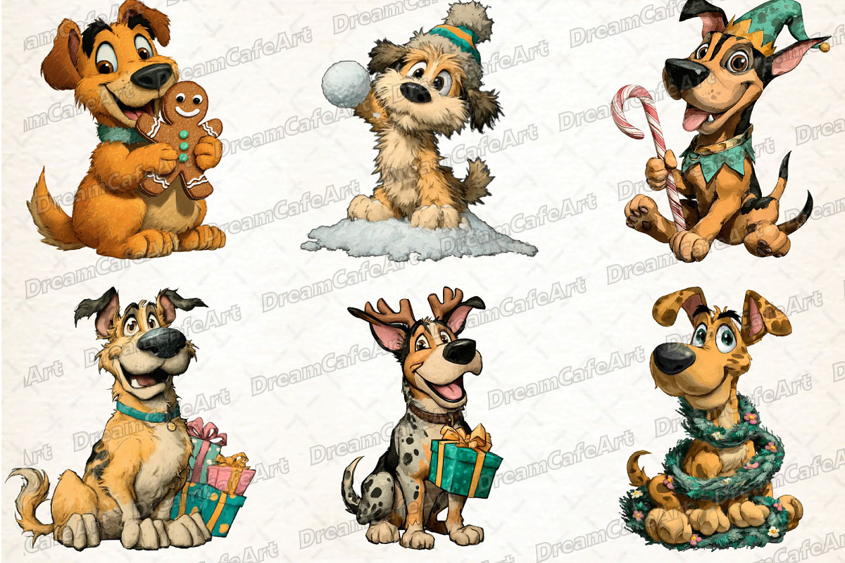 Funny Christmas Dog Clipart, an Illustration by DreamCafeArt (Photo 2 of 8)
