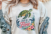 Summer Sea Turtle Waves Flowers PNG, an Illustration by Sublimation Artist (Thumbnail 6 of 9)