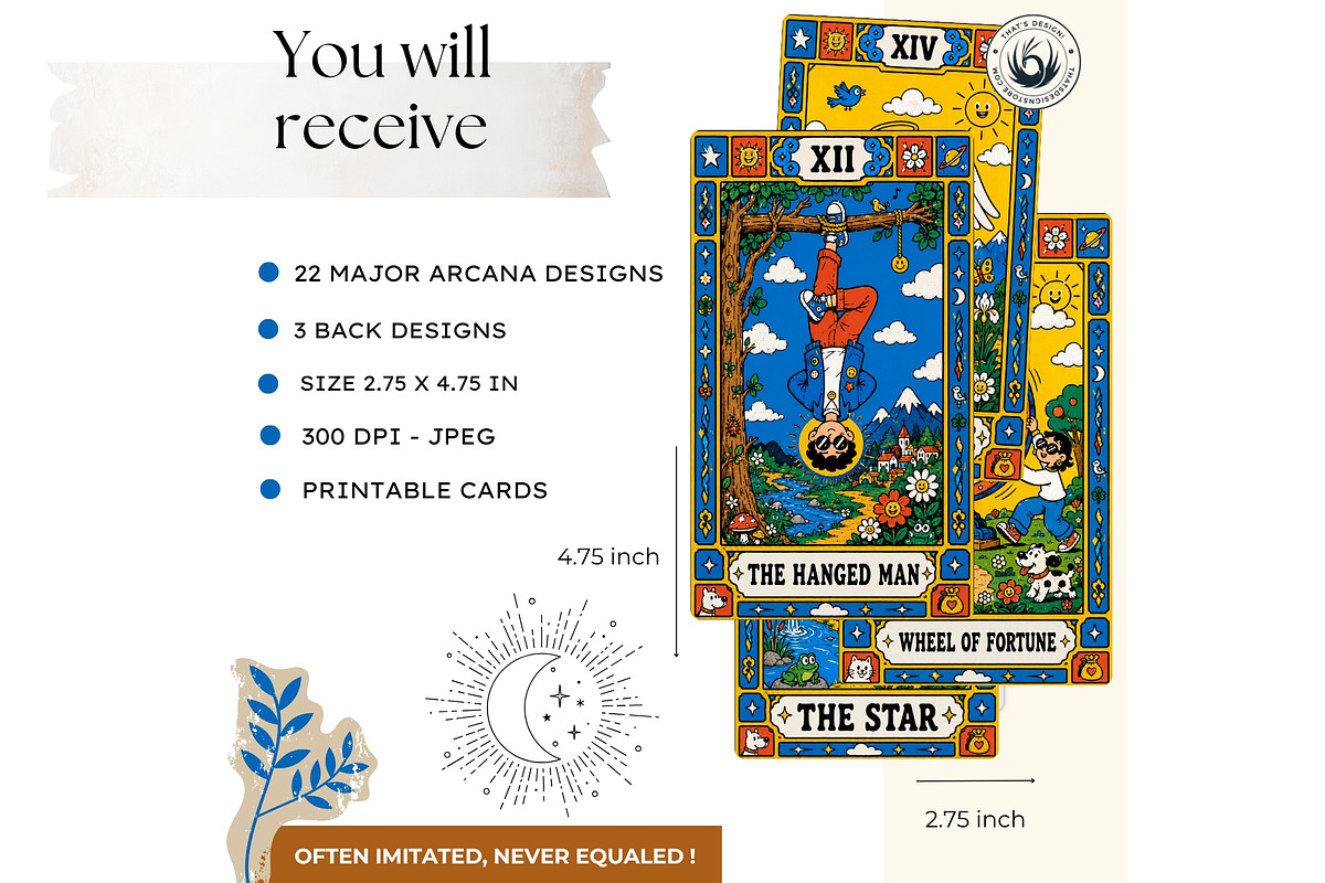 Sunny Doodle Yellow Tarot Cards, a Decorative Illustration by ThatsDesignArt (Photo 2 of 10)