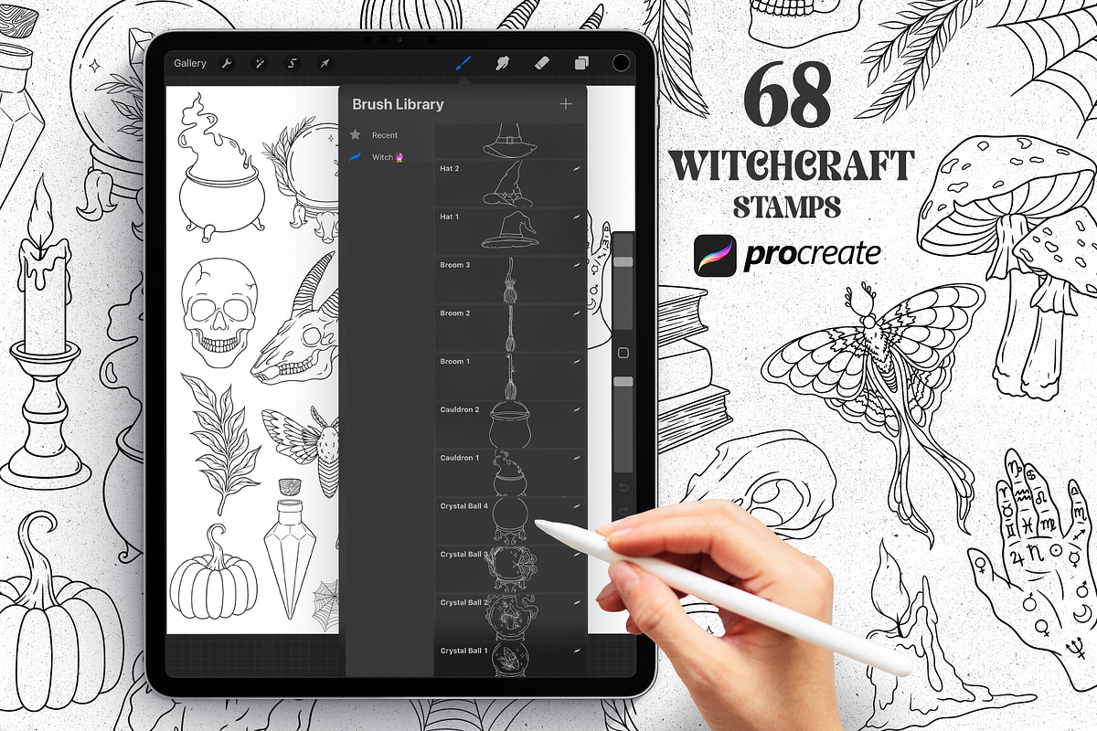 Witchcraft Procreate Stamps, a Brush Add-On by SecondOfJuly (Photo 6 of 6)