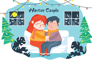 Winter Couple - Vector Illustration