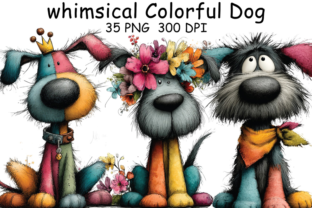 whimsical Colorful Dog Clipart, an Illustration by CraftArtStudio (Photo 1 of 6)