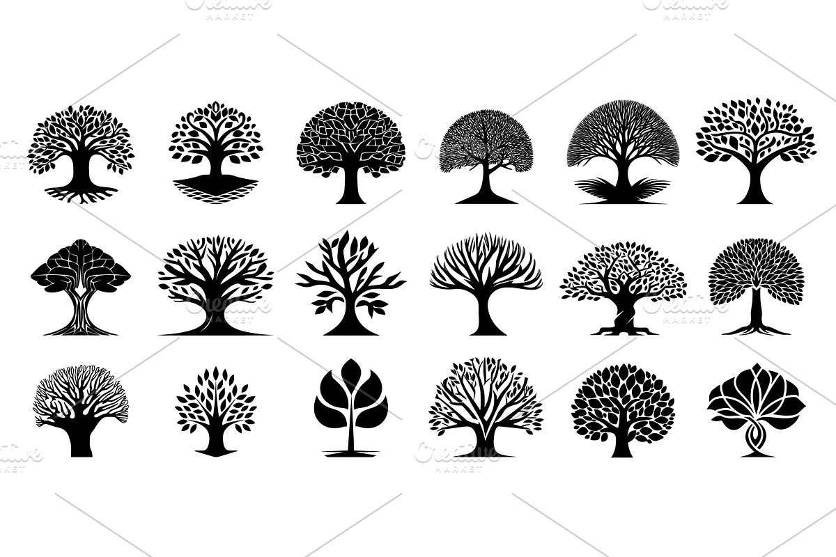 Trees sign set. Tree logo monochrome, an Object Illustration by Stock-Smart-Start