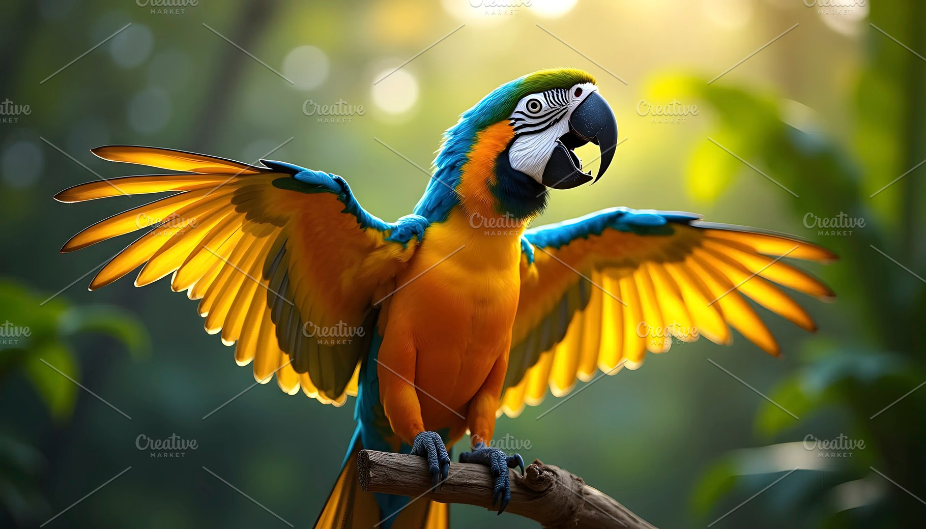 Tropical Macaw Bird In Natural Green, a Photo by LOGOCREATIVE