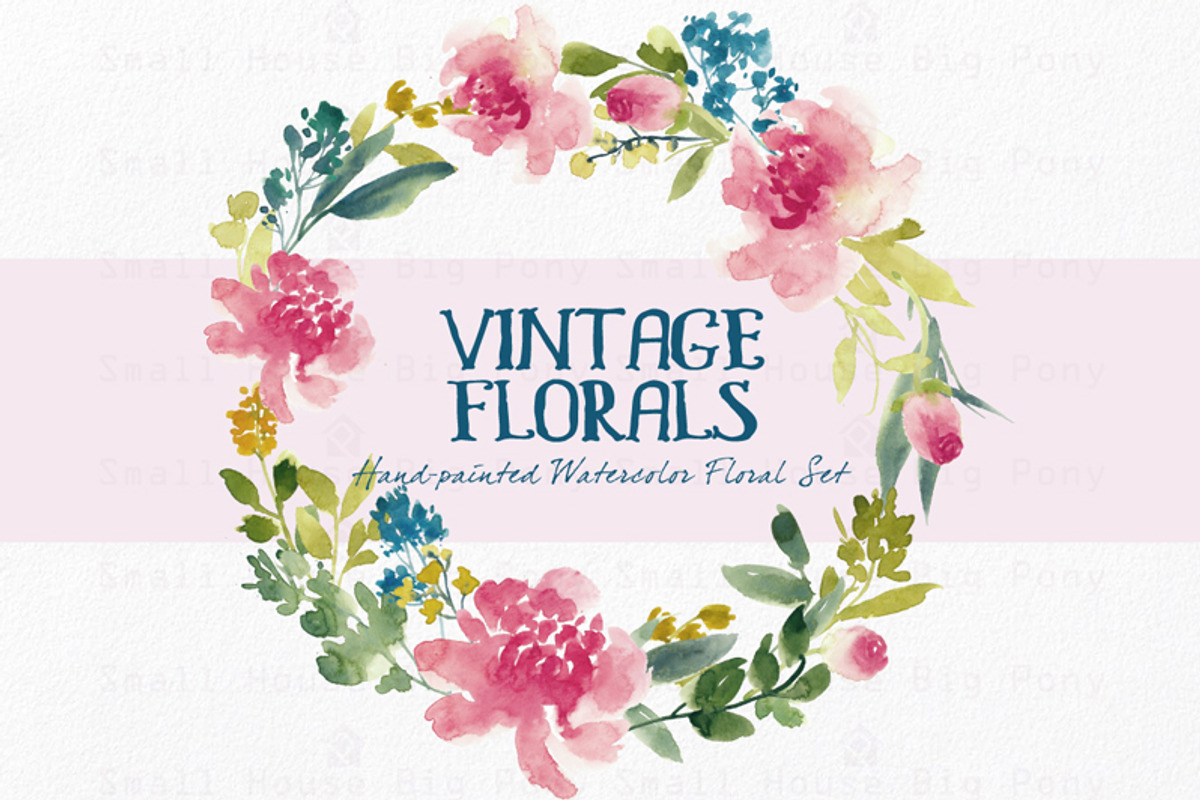 Vintage Florals- Watercolor Clip Art, a Decorative Illustration by SmallHouseBigPony (Photo 5 of 5)