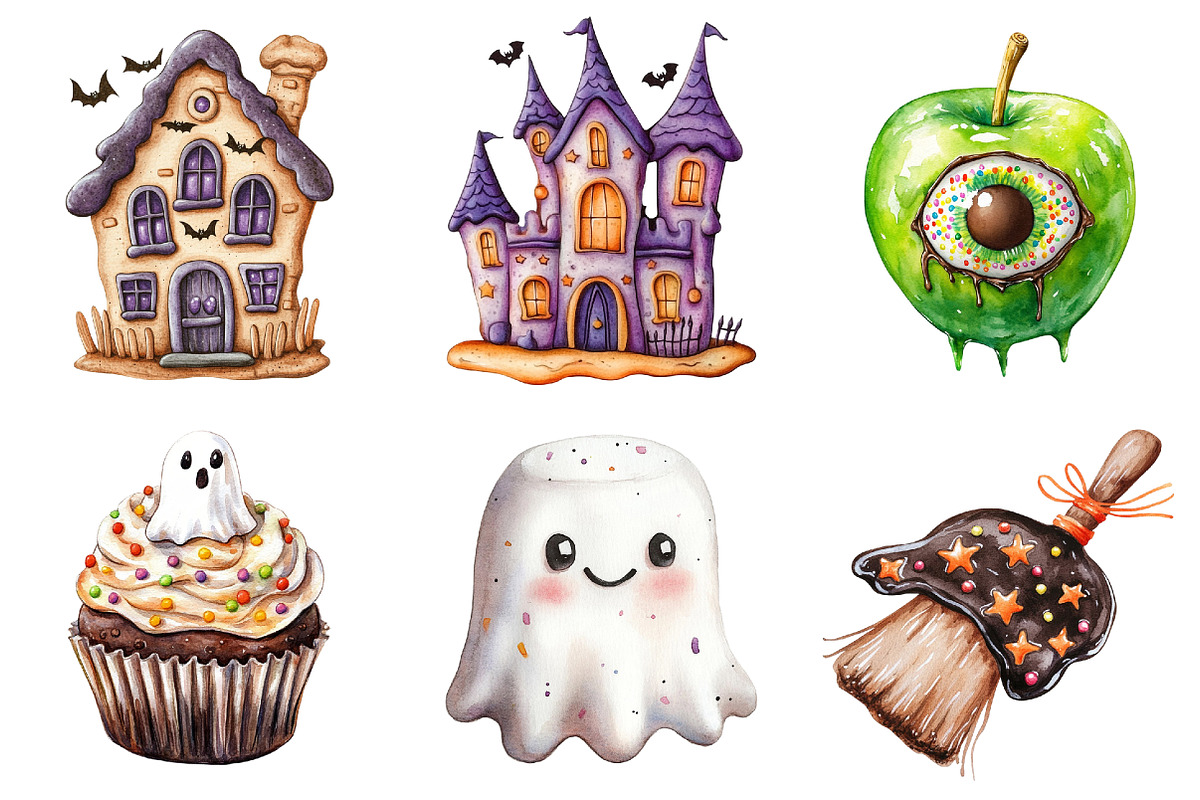 Watercolor Halloween Sweets Clipart, a Seasonal Illustration by CitraGraphics (Photo 4 of 8)