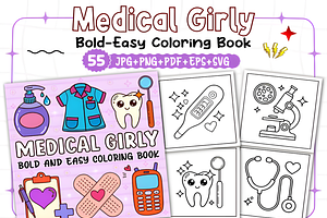 Bold Easy Medical Girly Coloring Pag, a Decorative Illustration by Ink Gallery