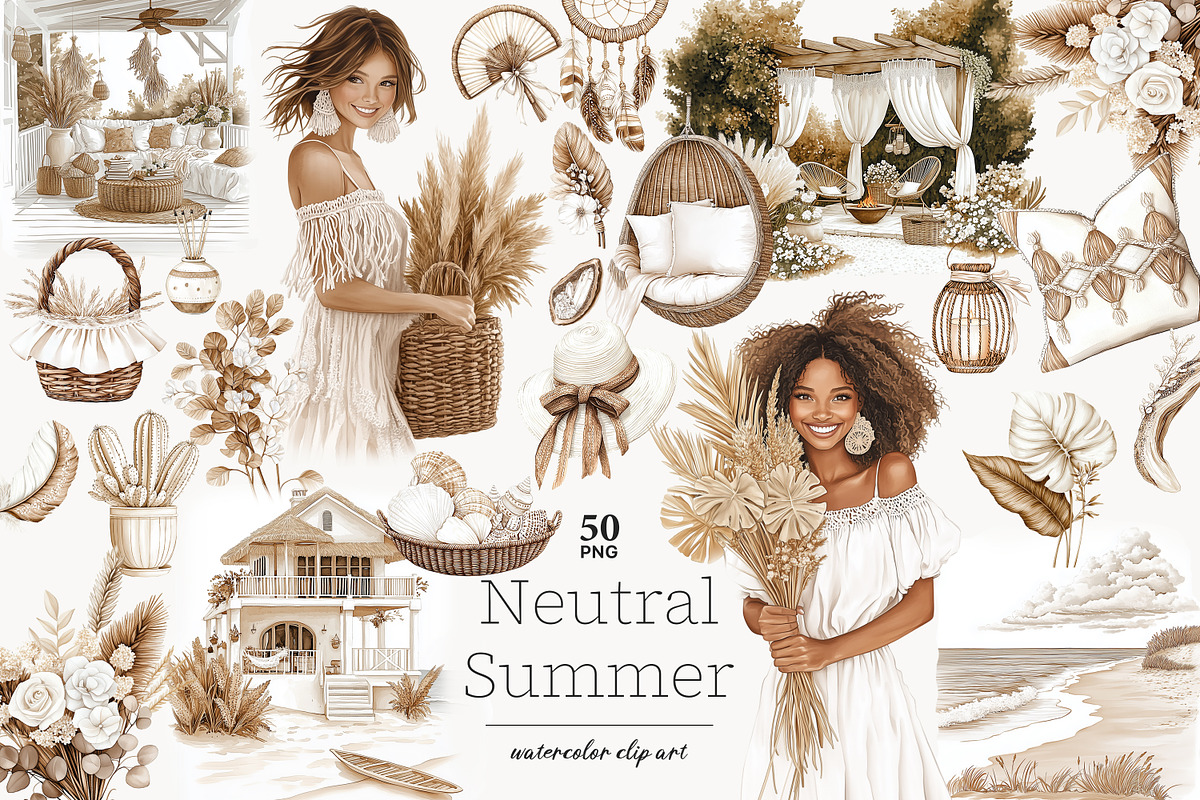 Summer Clipart Beach Art | Neutral, a Person Illustration by GlamArtZhanna (Photo 1 of 8)