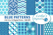 Digital Paper - Blue Patterns, a Pattern Graphic by Leska's Digitals (Thumbnail 1 of 8)