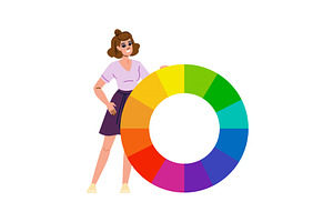 Female designer holding huge color, an Illustration by pikepicture