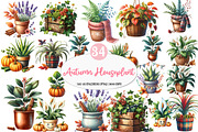 Positive Autumn Houseplant Clipart, an Illustration by Watercolor design (Thumbnail 1 of 4)
