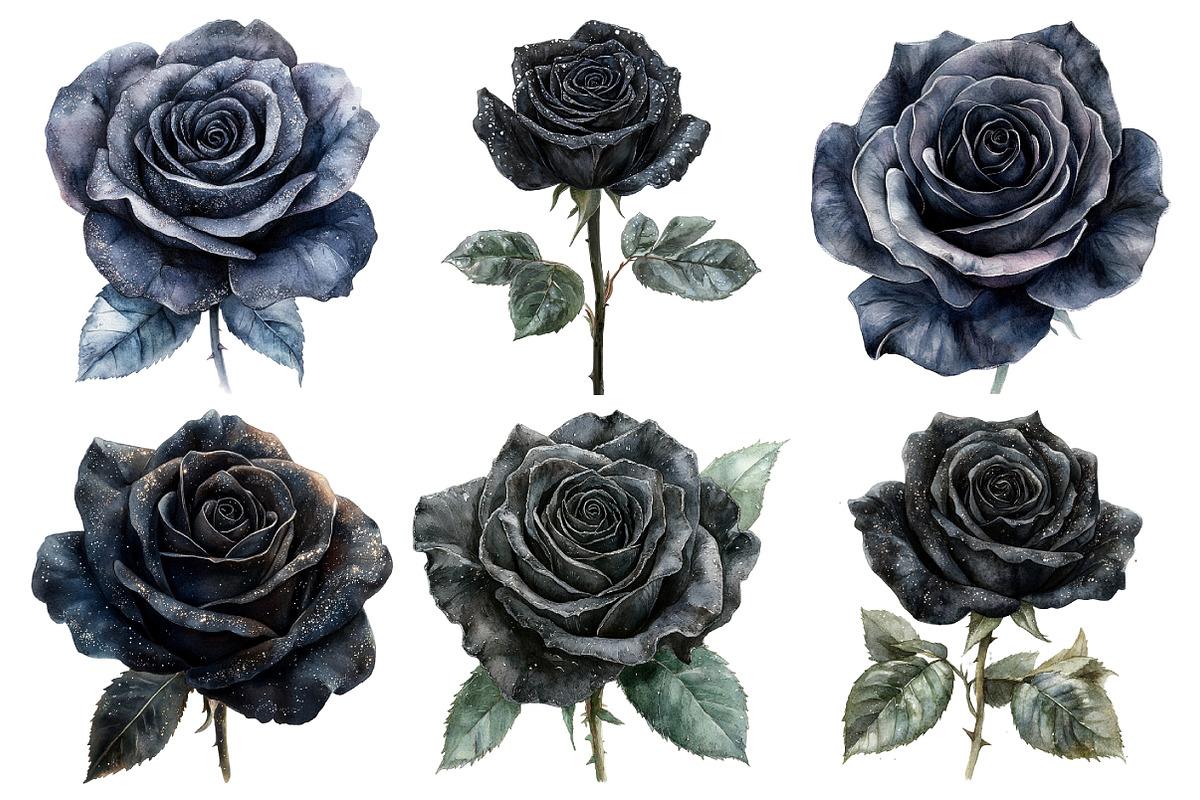 Black and Silver Glam Roses Clipart, an Illustration by Pixels.Craft (Photo 3 of 7)