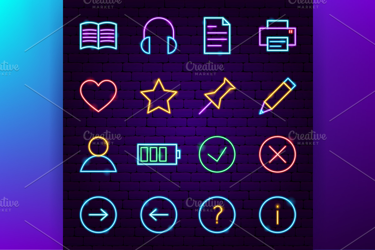 Web Design UI UX Neon Vector Icons, an Outline Icon by Anna_leni (Photo 3 of 6)