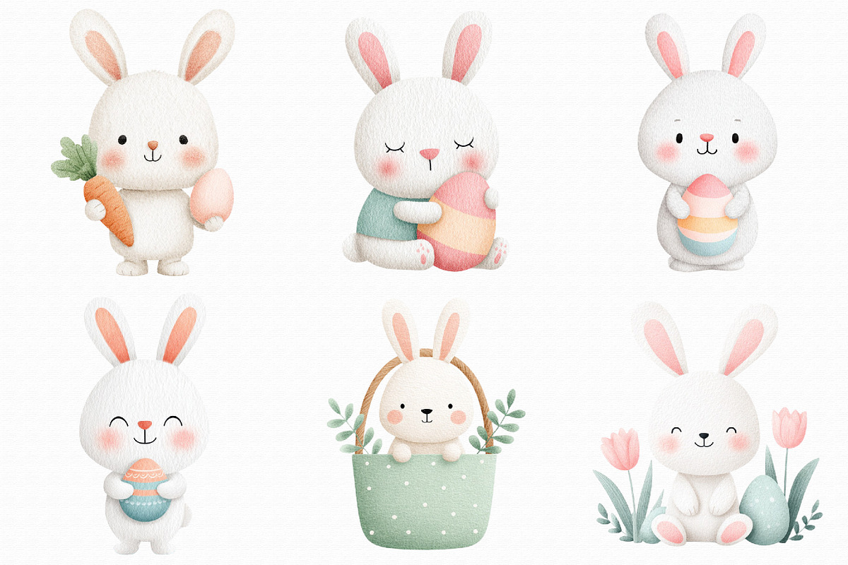 Watercolor Easter Bunny Clipart, an Illustration by Libby Wishes (Photo 5 of 6)