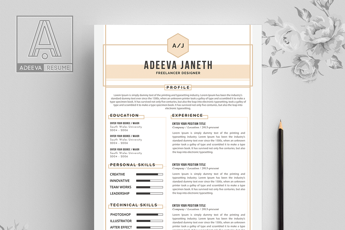 Simple Resume Template Jannah, a Resume Template by AdeevaResume (Photo 2 of 4)