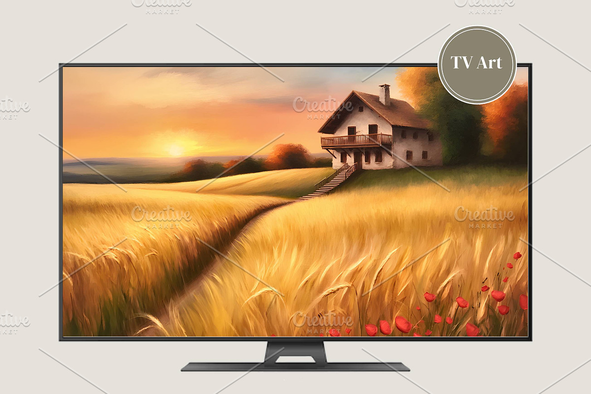 Golden Wheat Sunset Painting print, a Background Graphic by Floraphoria (Photo 8 of 11)