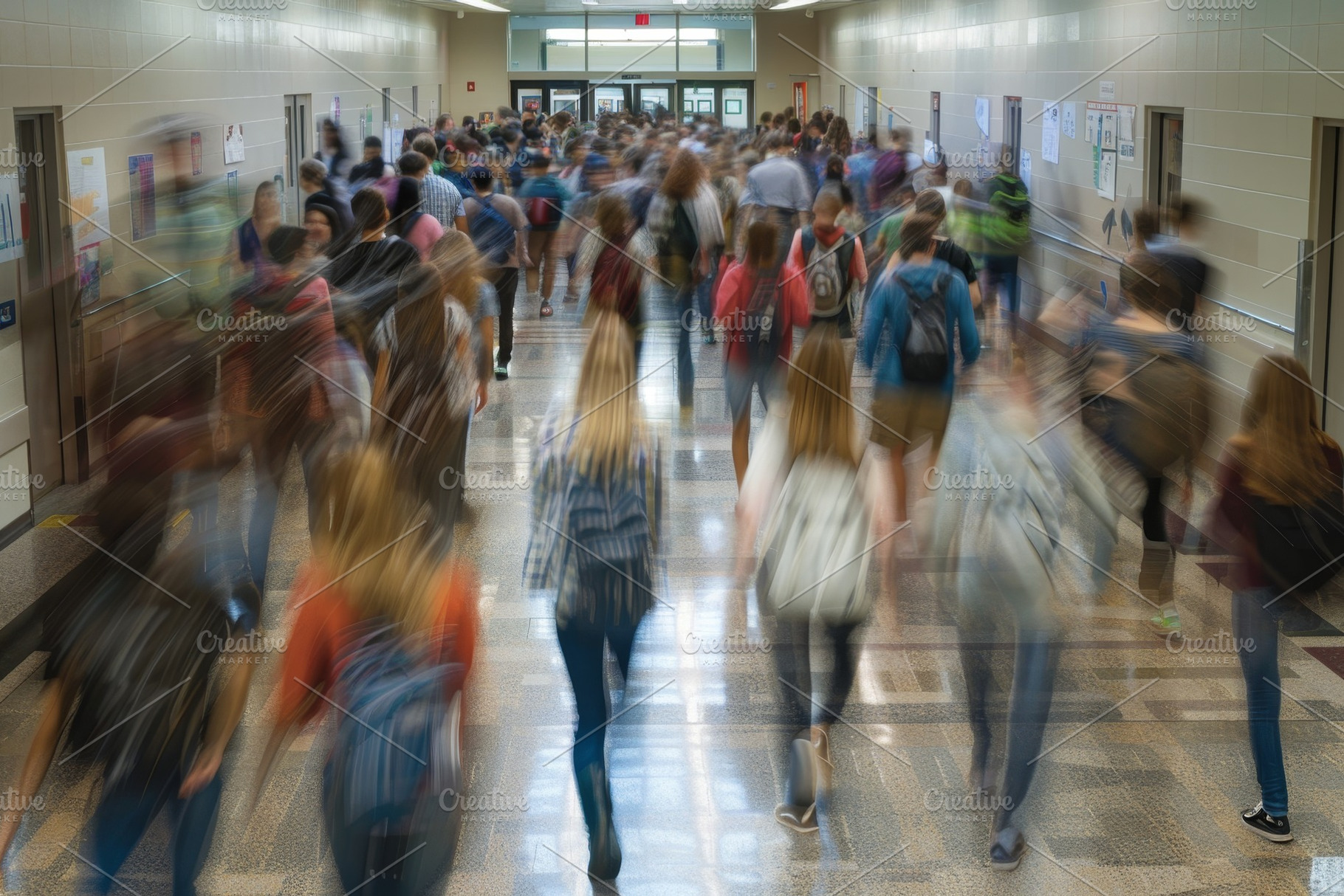 A bustling scene in a school hallway, a Photo by Iftikhar Alam