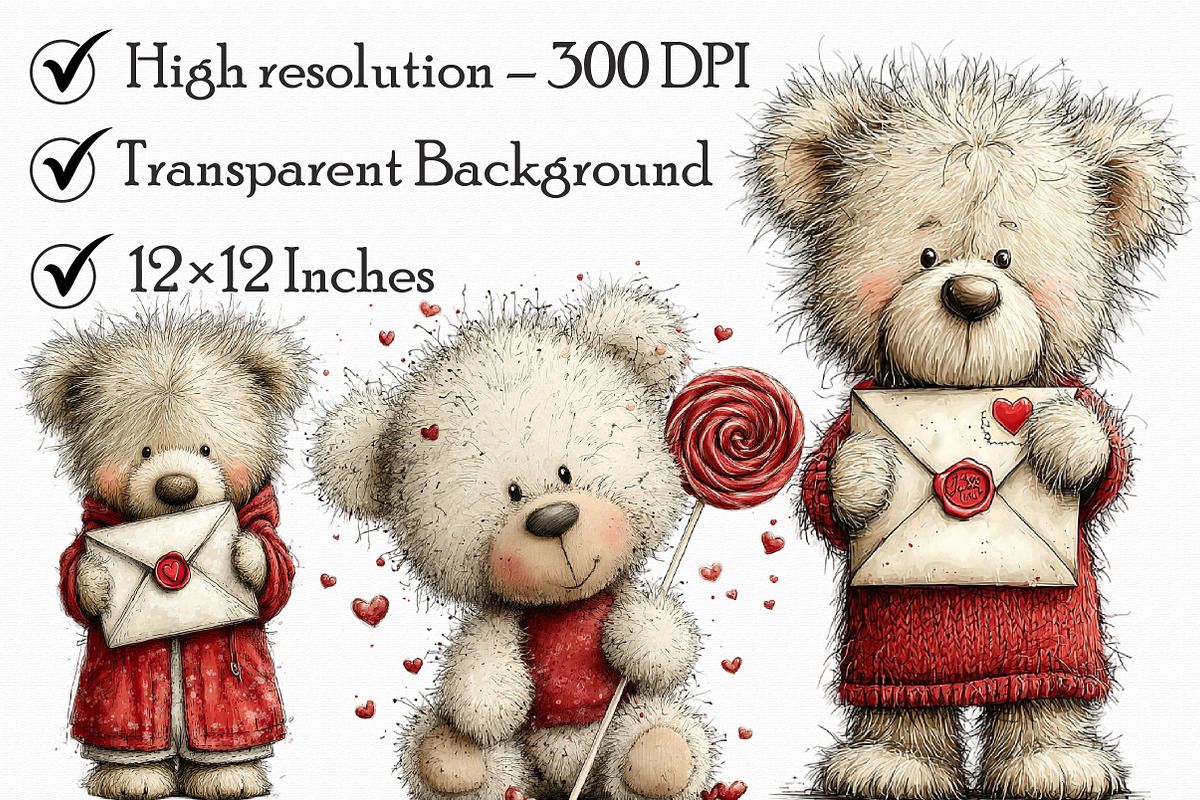 Valentines Teddy Bear Clipart, an Illustration by Libby Wishes (Photo 3 of 7)