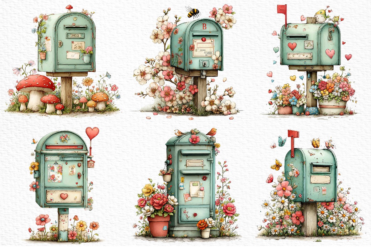 Whimsical Spring Mailbox Clipart, an Illustration by Craft Nest (Photo 4 of 11)