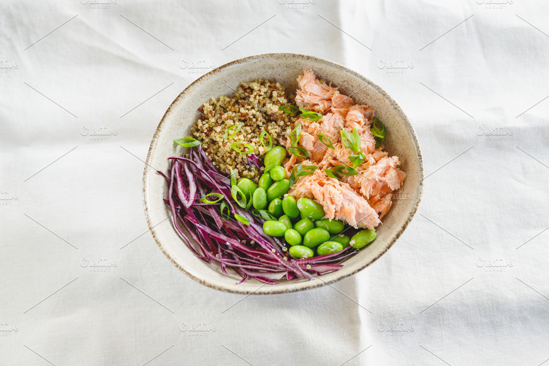 Poke bowl with salmon featuring poke, eating, and food, a Food & Drink Photo by Edalin's Store