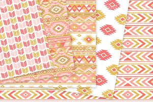 Coral & Gold Boho Seamless Patterns