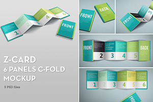 5x Z-Card Mock-up - 6 Panels C-Fold