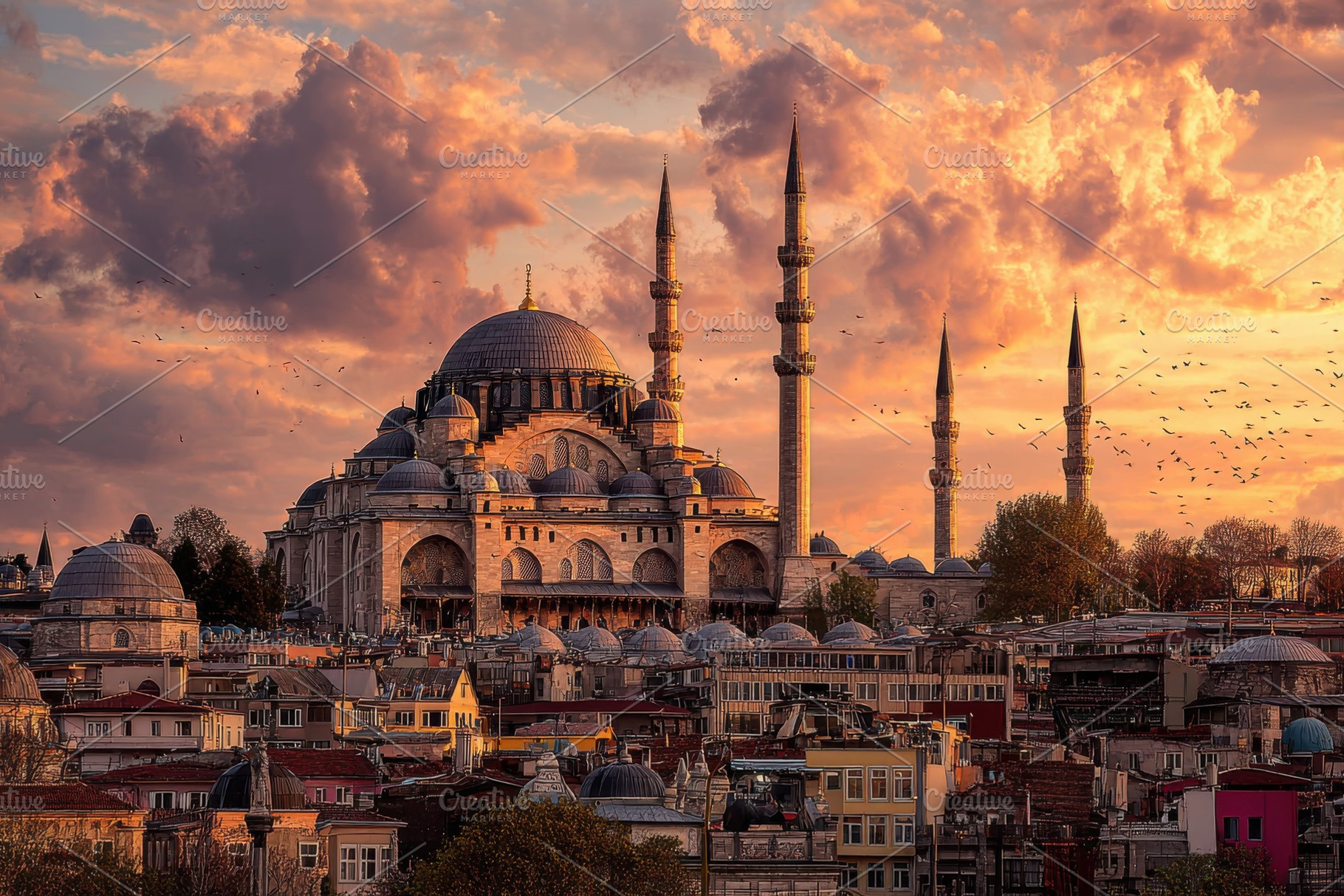 Sunset over Istanbul Mosque and City, a Photo by Pixeness Studio