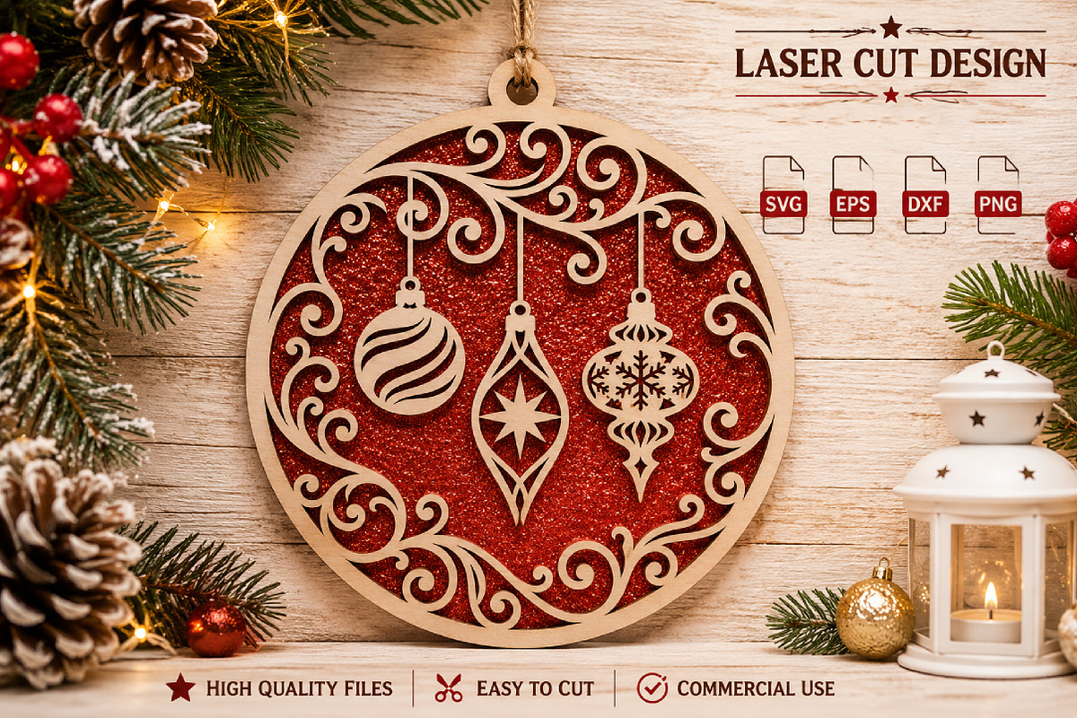 Christmas Ornaments Laser Cut SVG, an Object Graphic by Layerology (Photo 1 of 3)