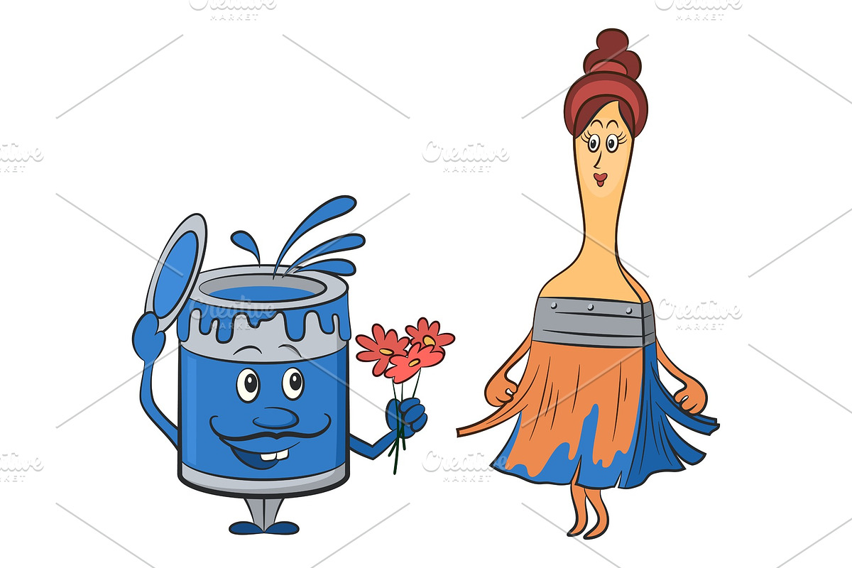 Cartoon Can and Brush, a Decorative Illustration by Ok-sana