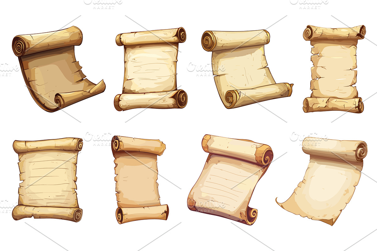 Old parchment paper set. Unrolled, a Texture Illustration by Valerie Bodnar
