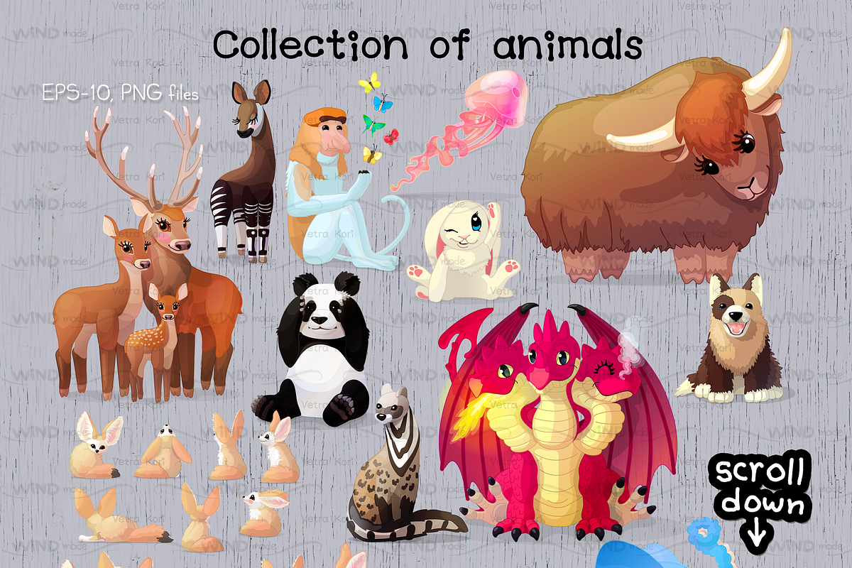 vector set Happy Animals, an Animal Illustration by WINDmade (Photo 3 of 12)